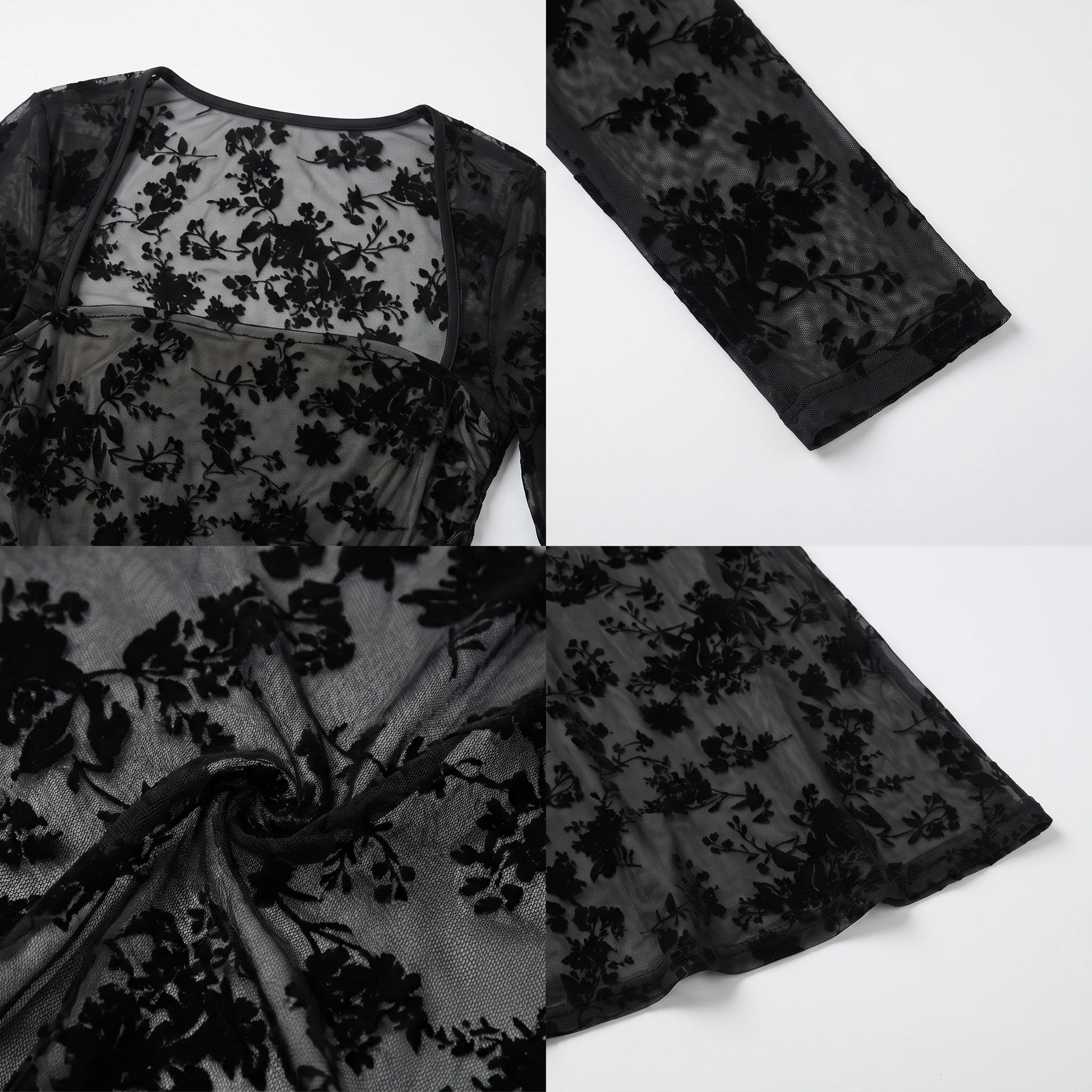 Flocked Floral Mesh Maxi Dress WHD0605319-S-251231