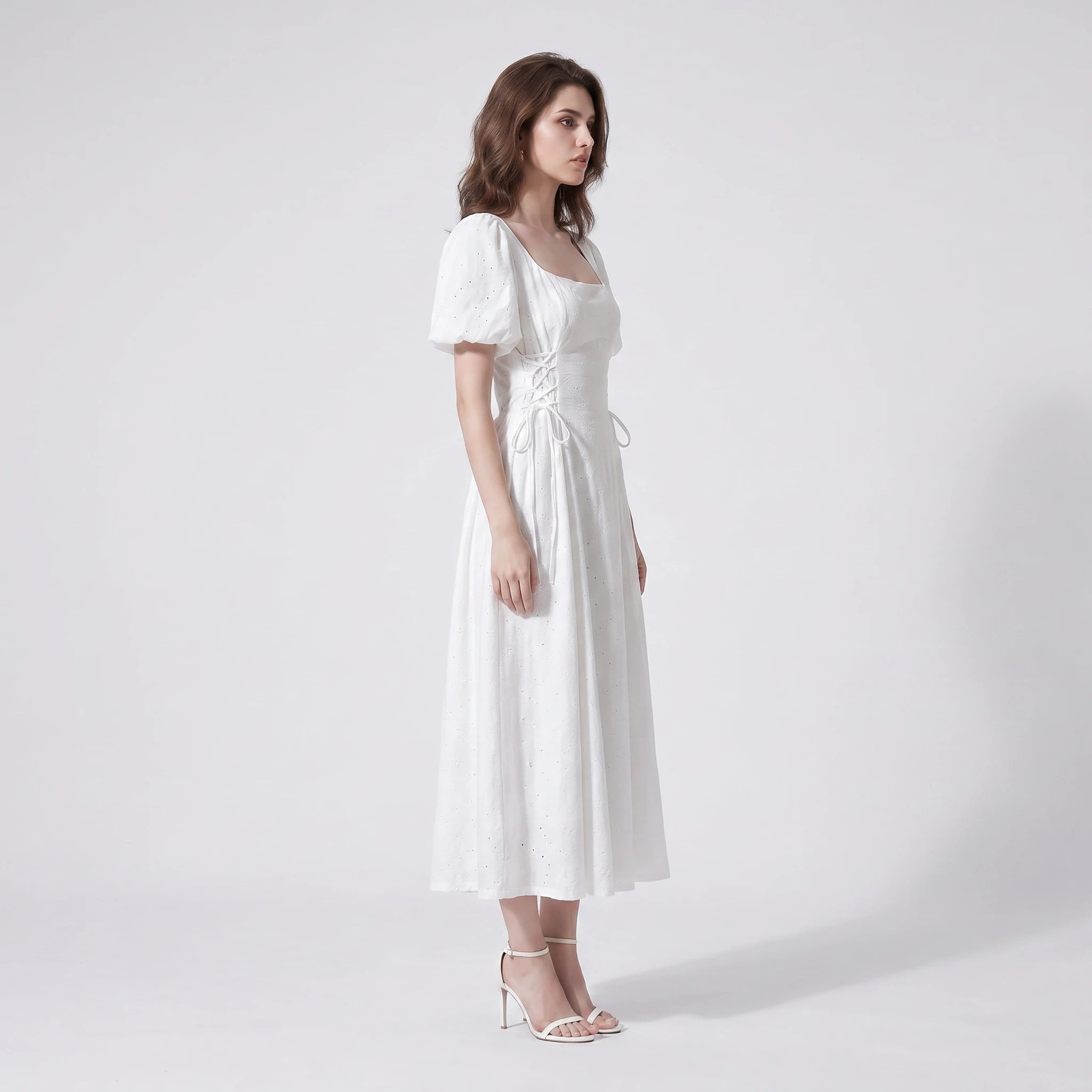 Eyelet Lace-Up Midi Dress WHD0605320-S-2512106