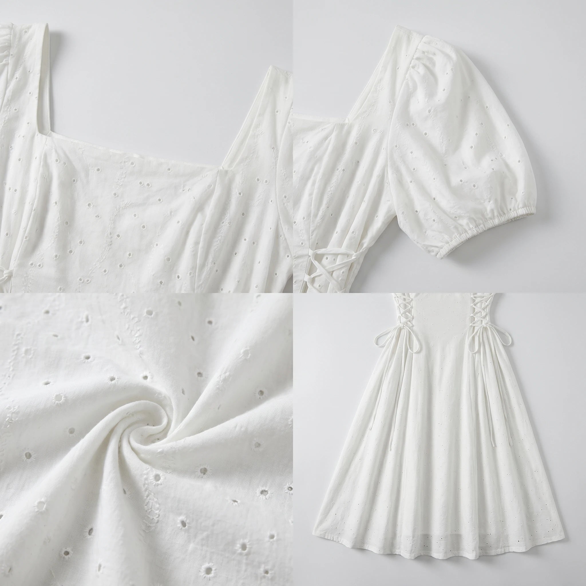 Eyelet Lace-Up Midi Dress WHD0605320-S-2512106