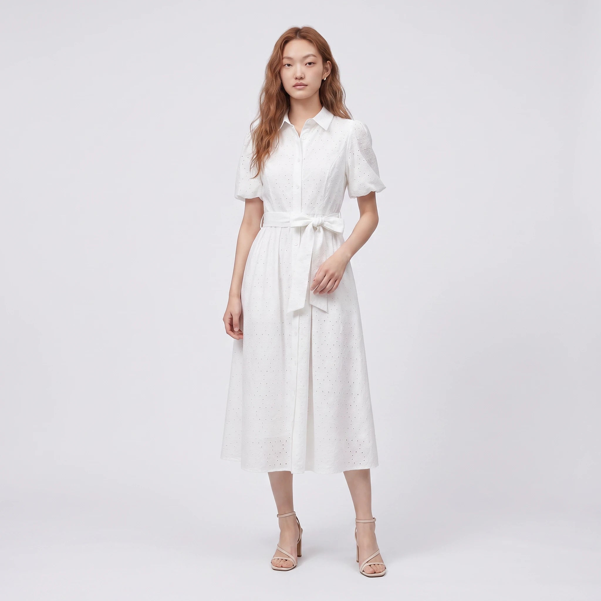 Eyelet Belted Shirt Dress WHD0605322-S-251191