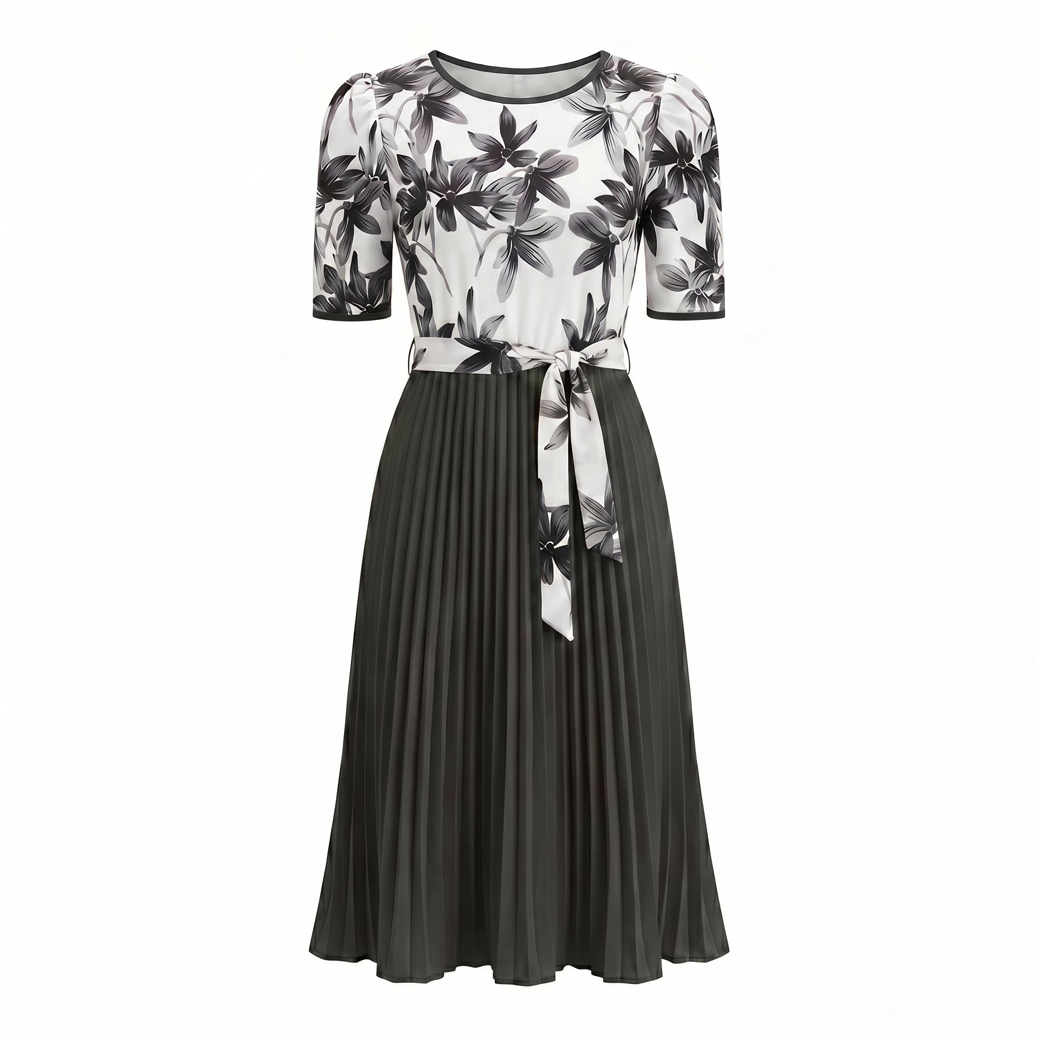 Floral Tie-Waist Pleated Dress WHD0605511-LF2553