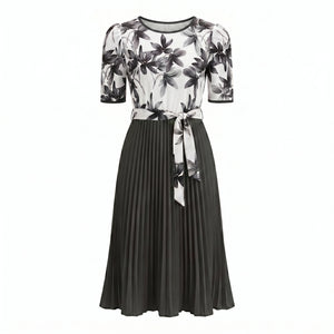 Floral Tie-Waist Pleated Dress WHD0605511-LF2553