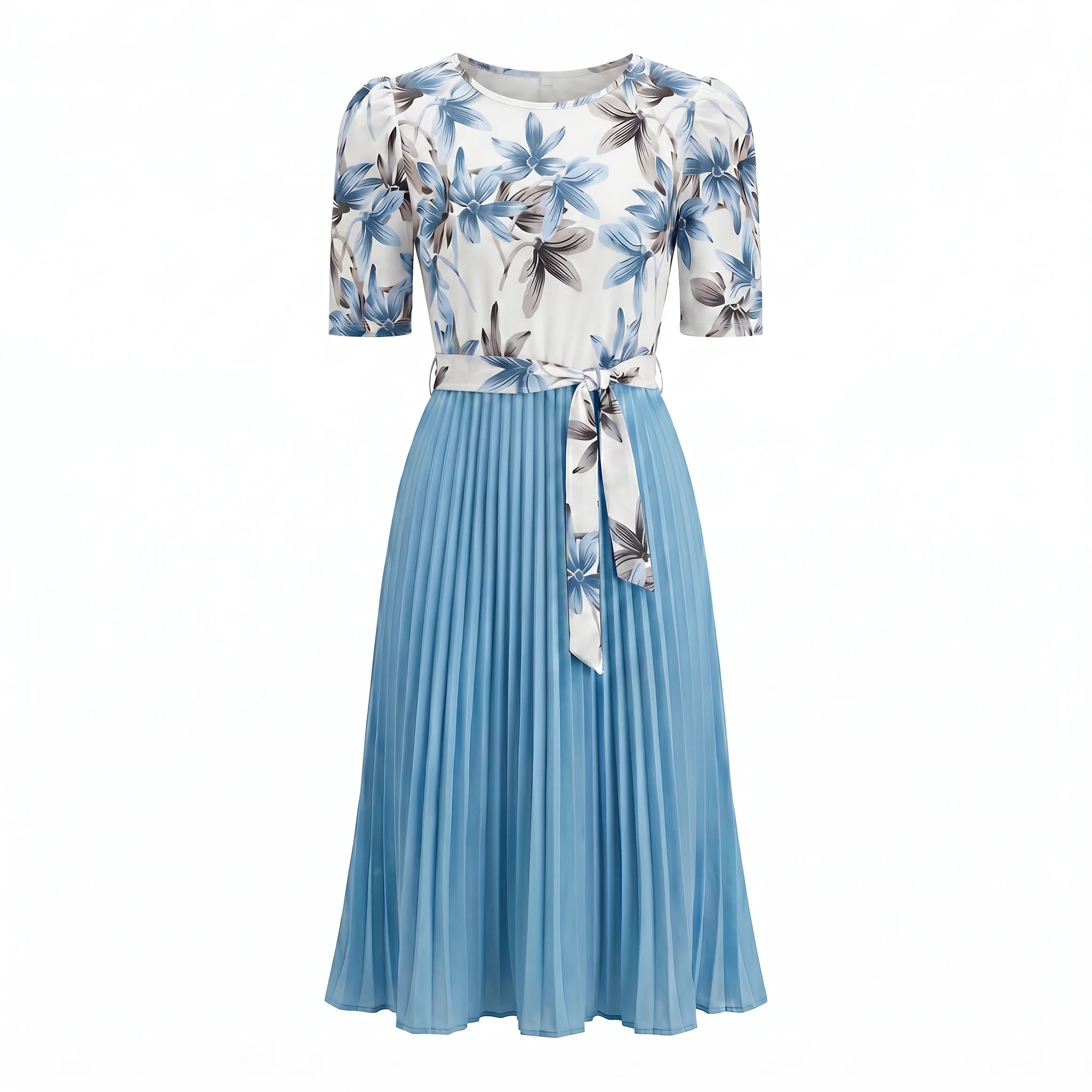 Floral Tie-Waist Pleated Dress WHD0605511-LF2553