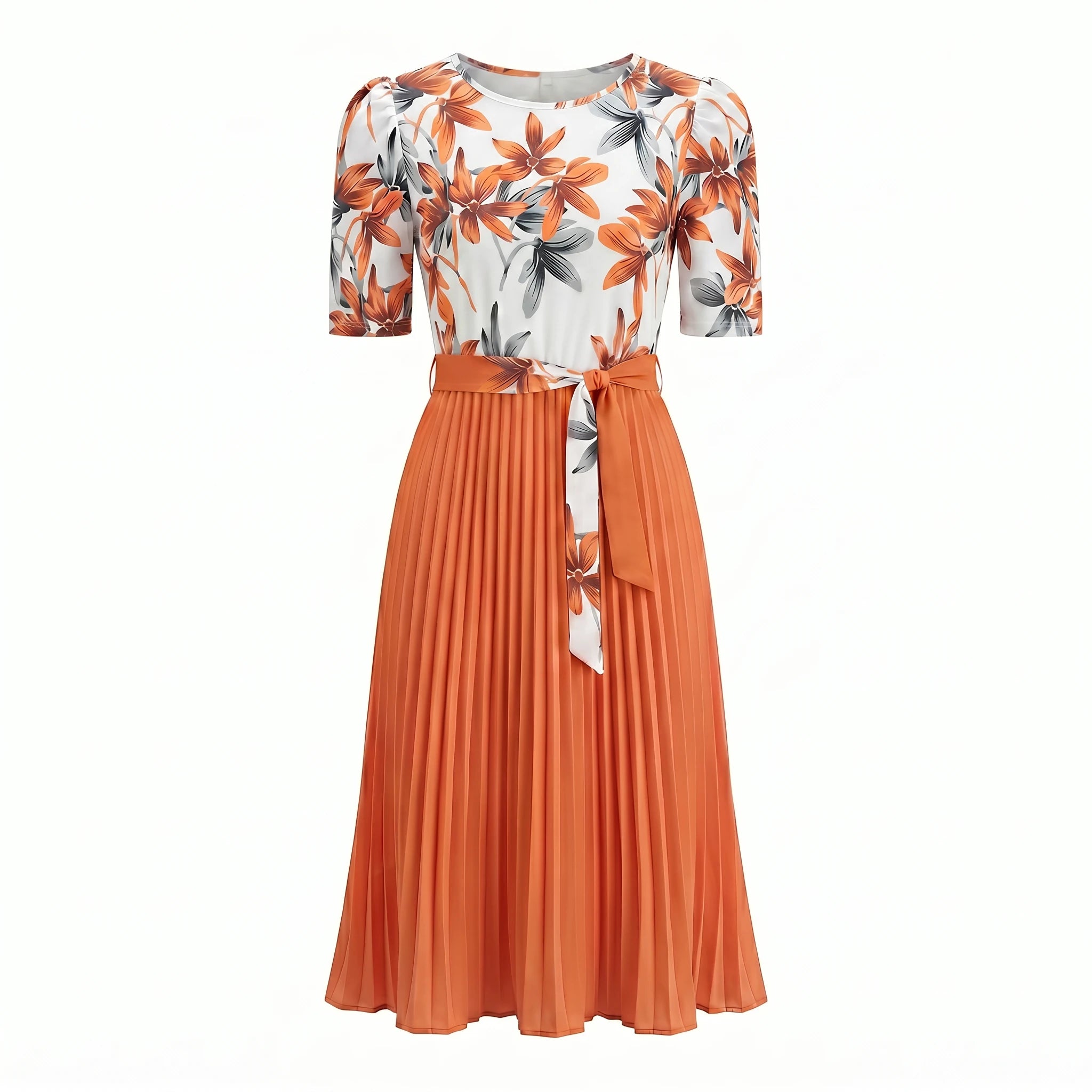 Floral Tie-Waist Pleated Dress WHD0605511-LF2553