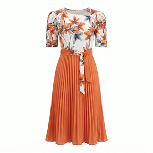 Floral Tie-Waist Pleated Dress WHD0605511-LF2553