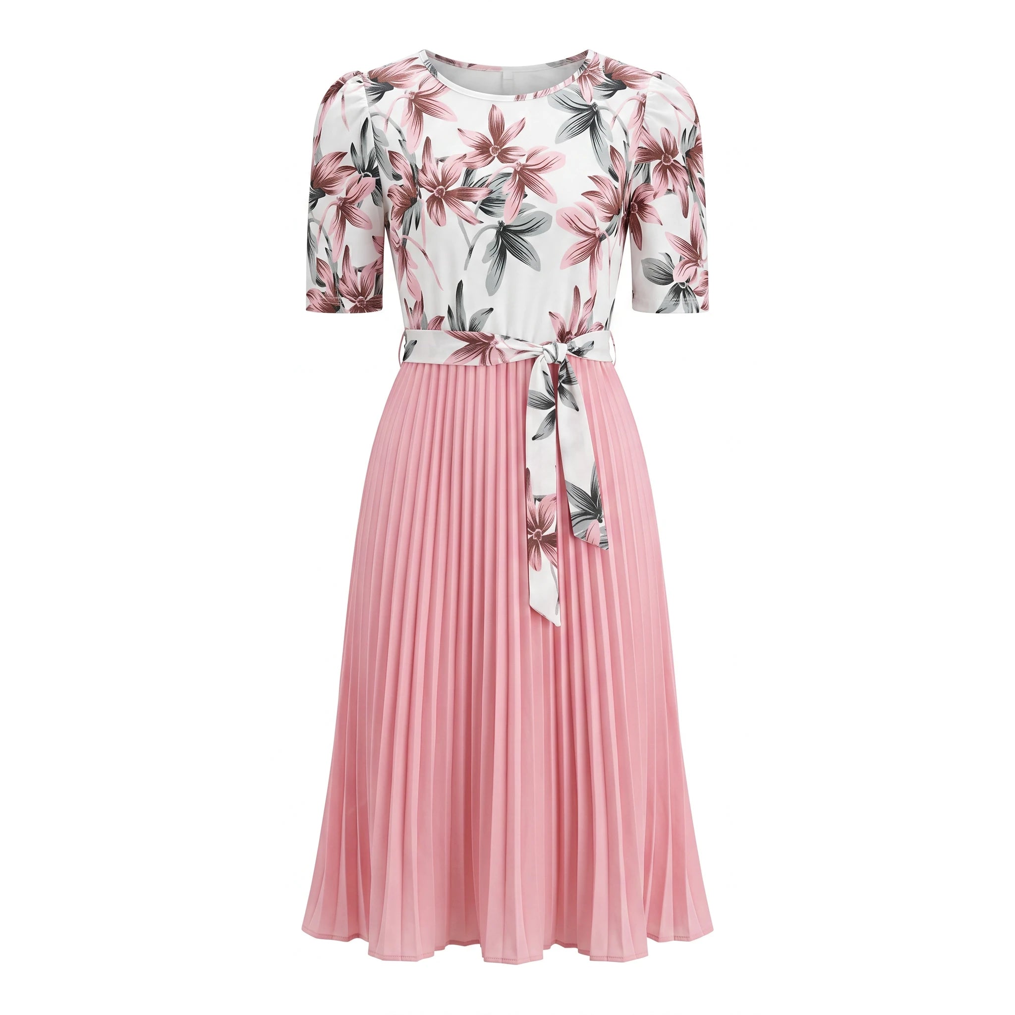 Floral Tie-Waist Pleated Dress WHD0605511-LF2553