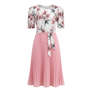 Floral Tie-Waist Pleated Dress WHD0605511-LF2553