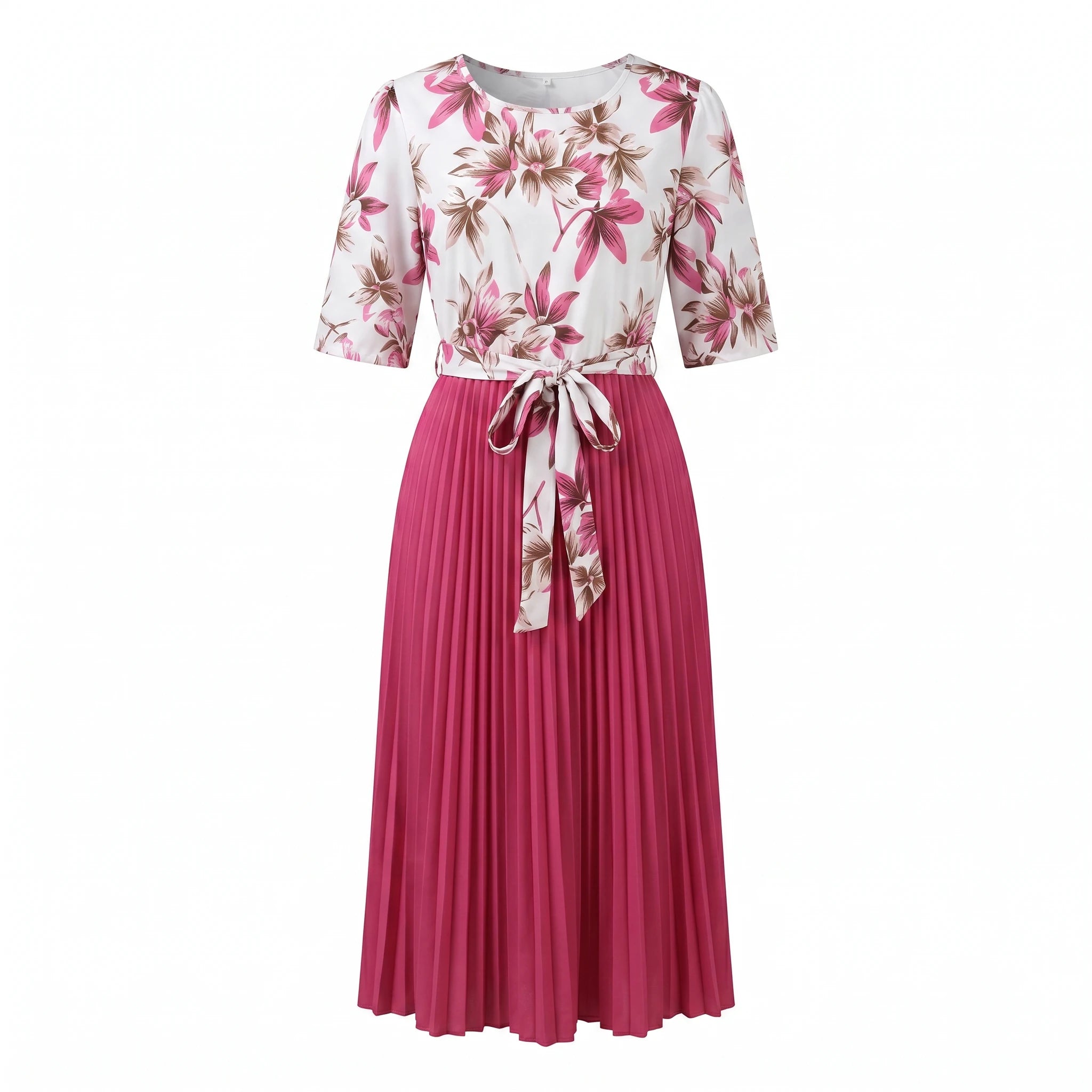 Floral Tie-Waist Pleated Dress WHD0605511-LF2553