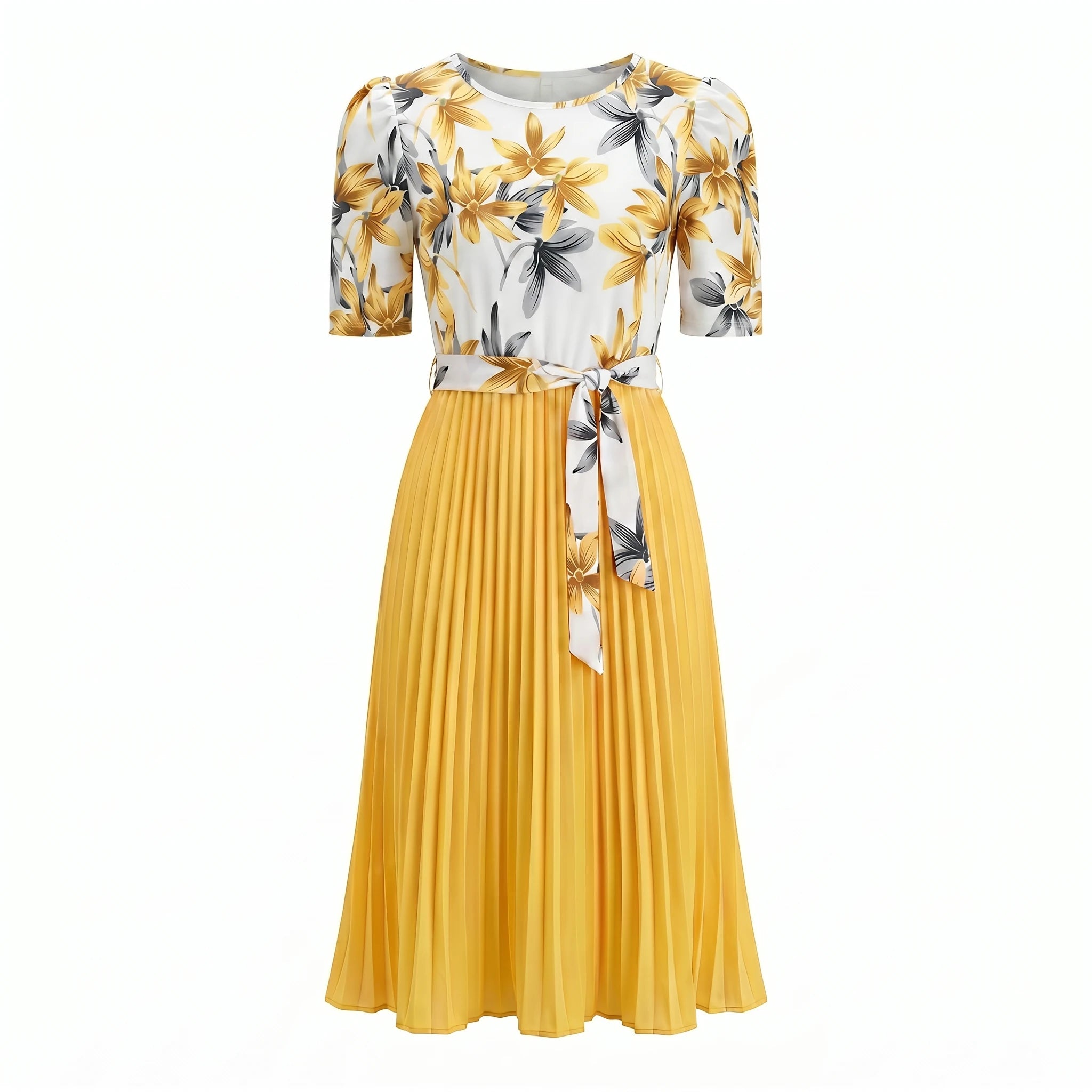 Floral Tie-Waist Pleated Dress WHD0605511-LF2553
