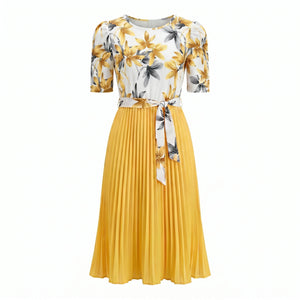 Floral Tie-Waist Pleated Dress WHD0605511-LF2553