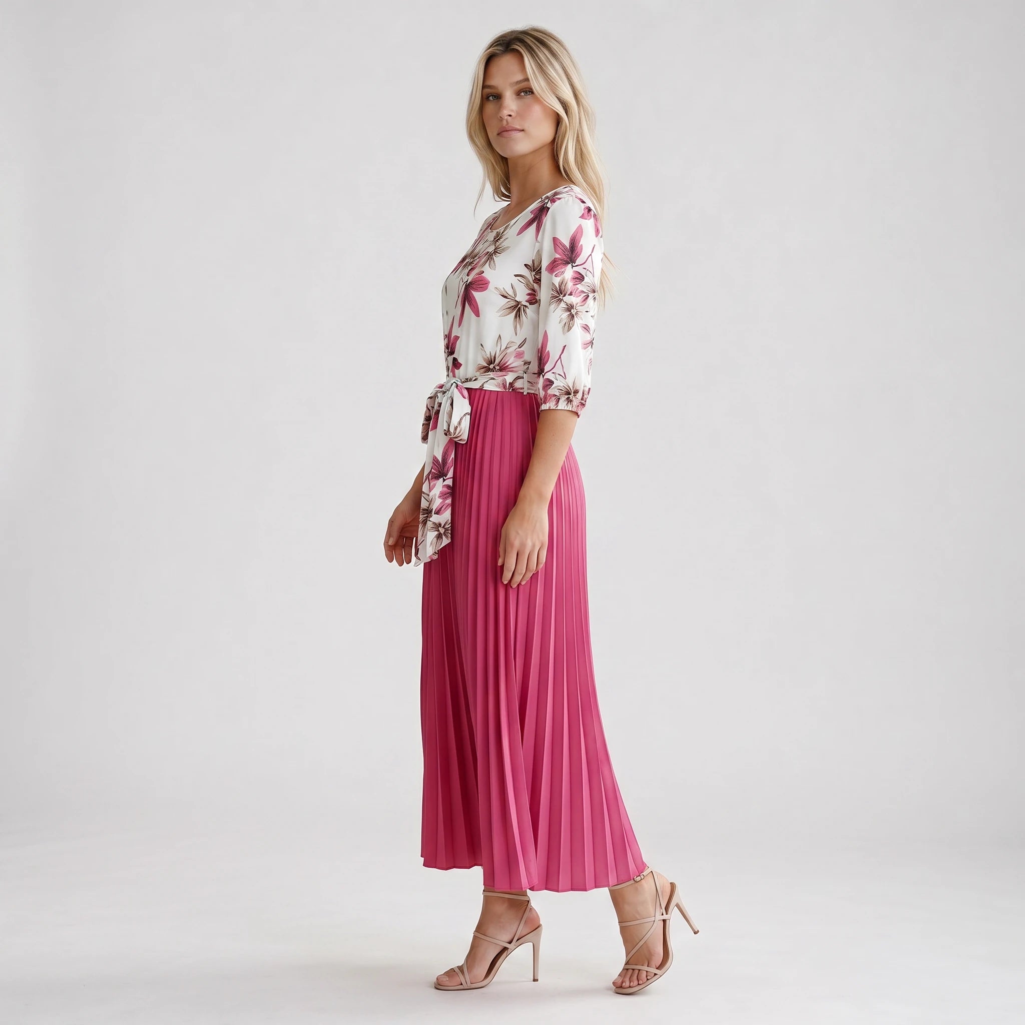 Floral Tie-Waist Pleated Dress WHD0605511-LF2553