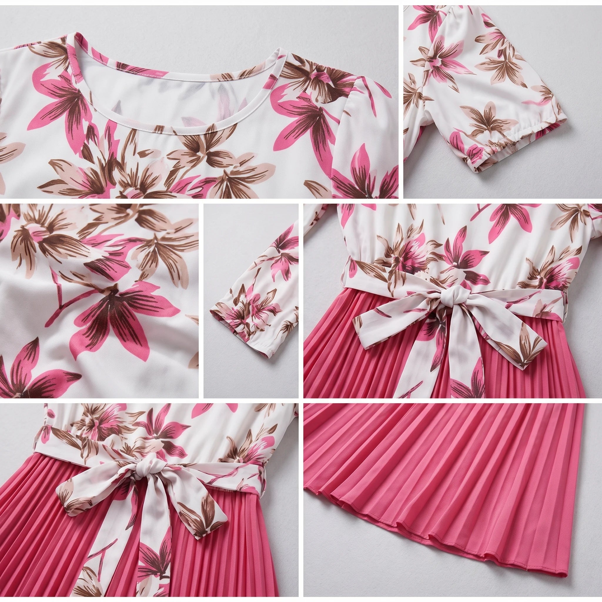 Floral Tie-Waist Pleated Dress WHD0605511-LF2553