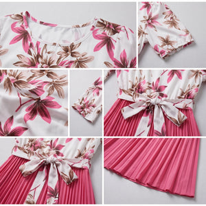 Floral Tie-Waist Pleated Dress WHD0605511-LF2553