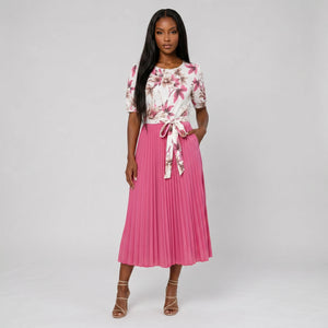 Floral Tie-Waist Pleated Dress WHD0605511-LF2553