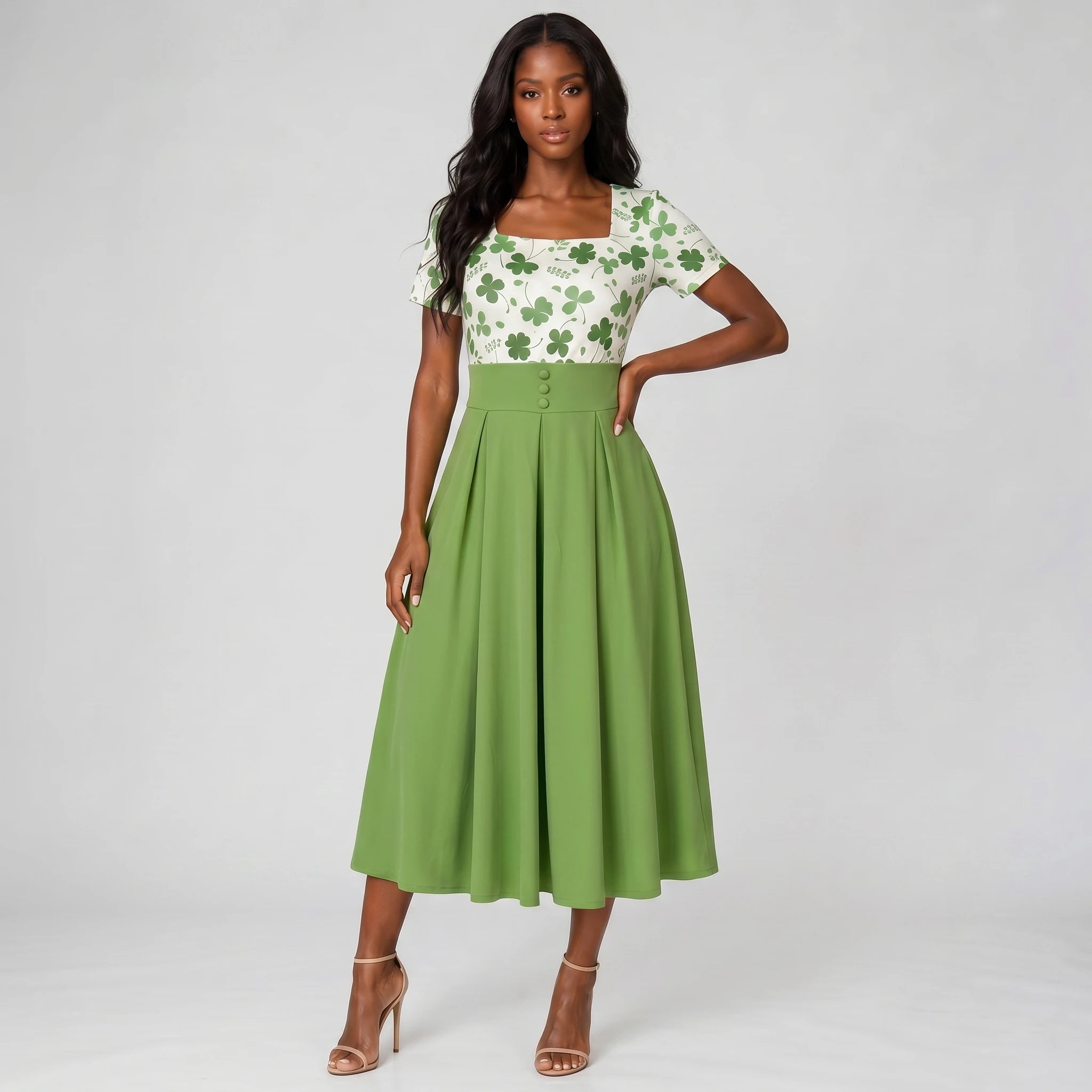 Clover Button Midi Dress WHD0605512-LF2549