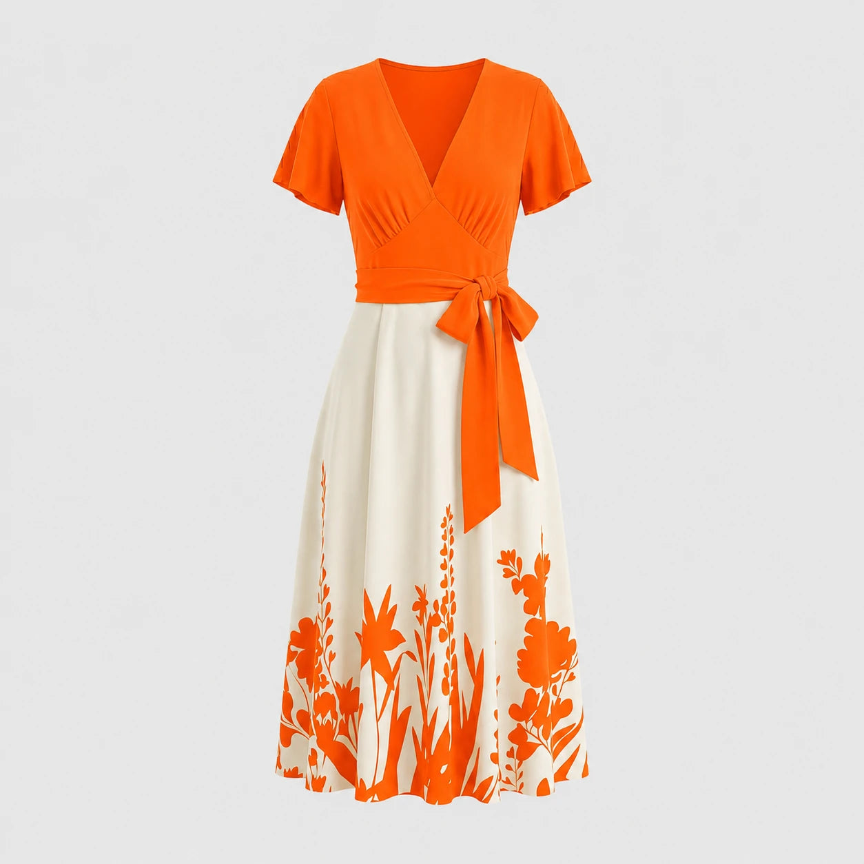 Tie-Waist Botanical Midi Dress WHD0605513-LF2550