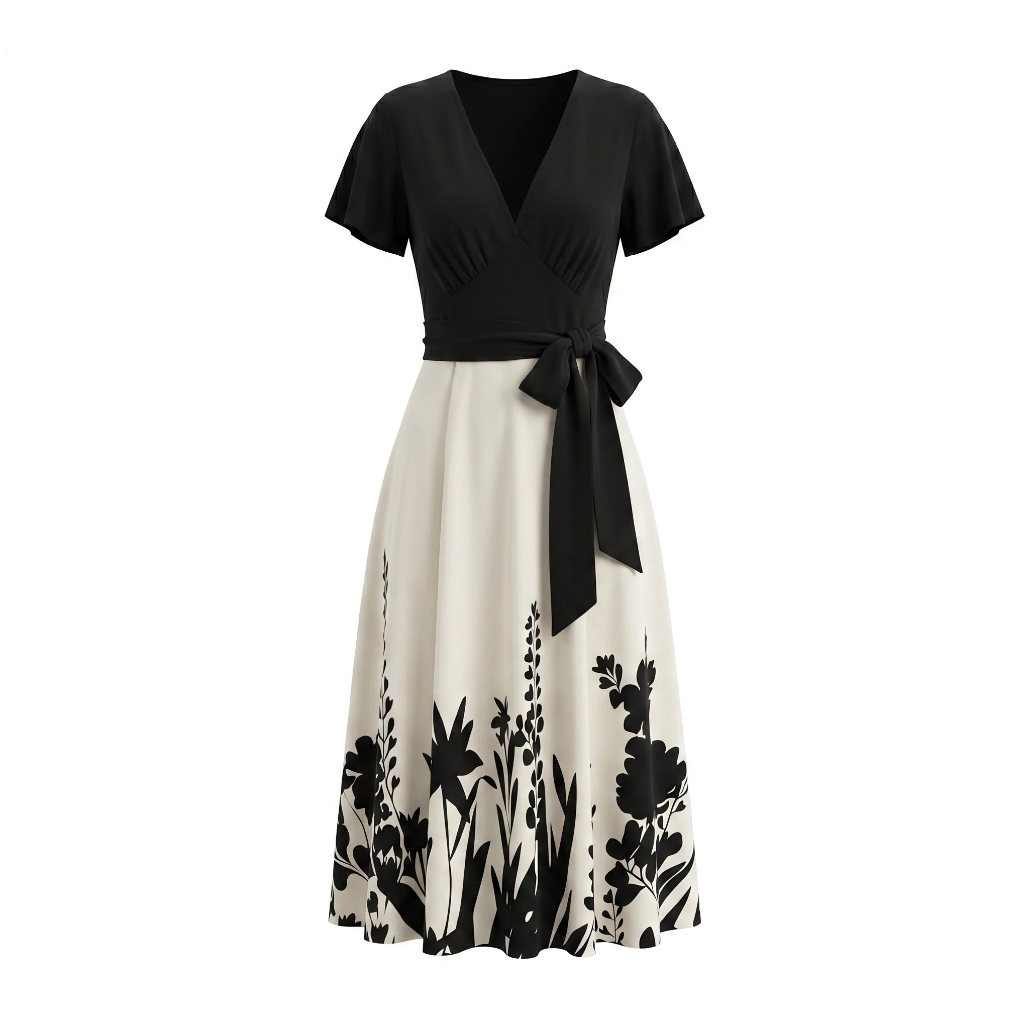Tie-Waist Botanical Midi Dress WHD0605513-LF2550