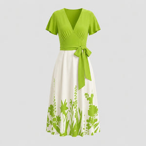 Tie-Waist Botanical Midi Dress WHD0605513-LF2550