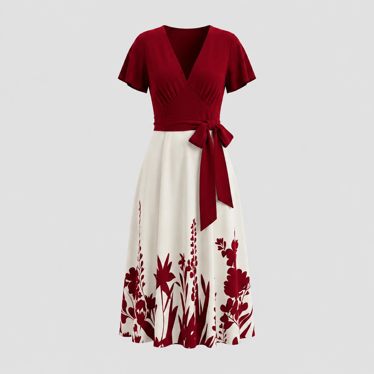 Tie-Waist Botanical Midi Dress WHD0605513-LF2550