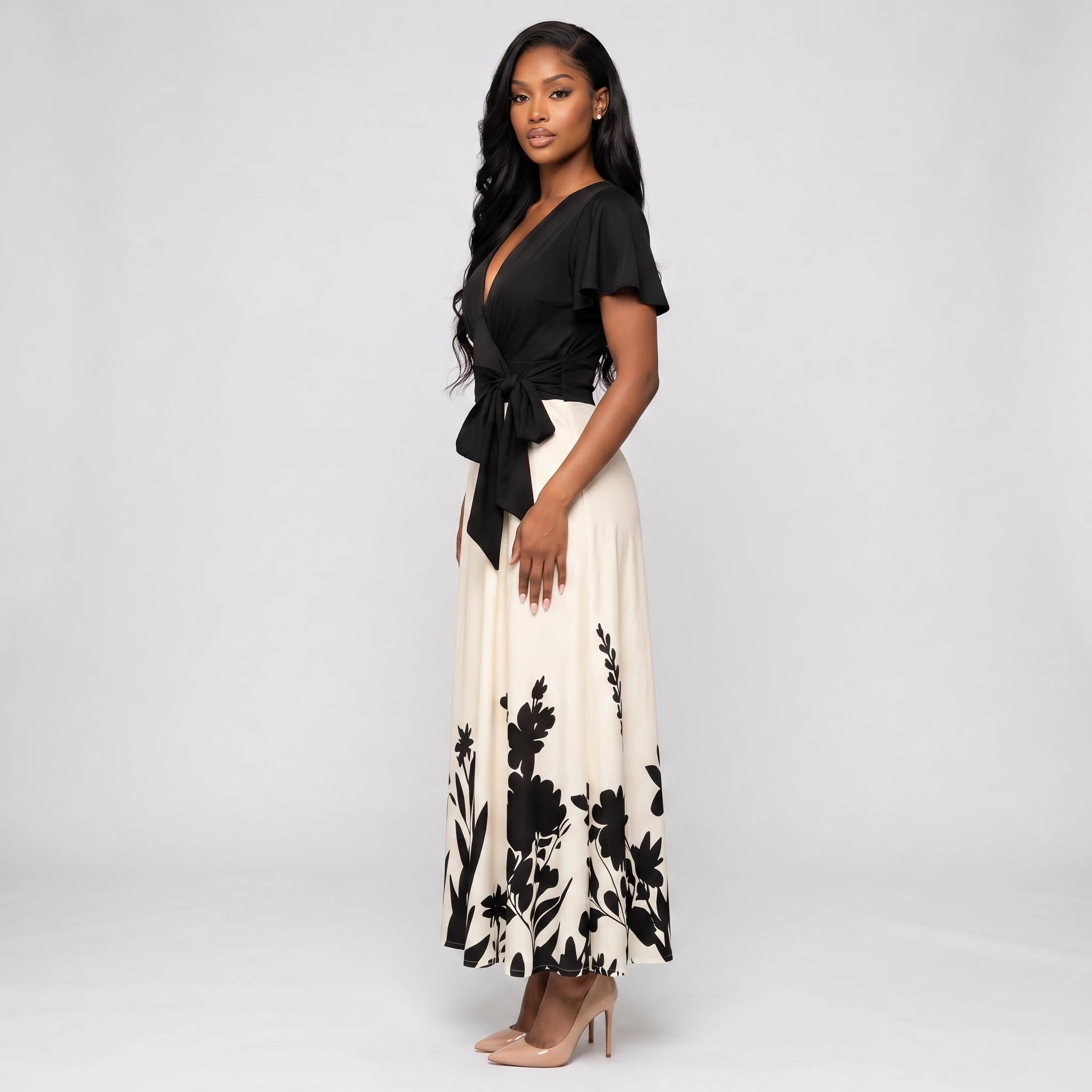 Tie-Waist Botanical Midi Dress WHD0605513-LF2550