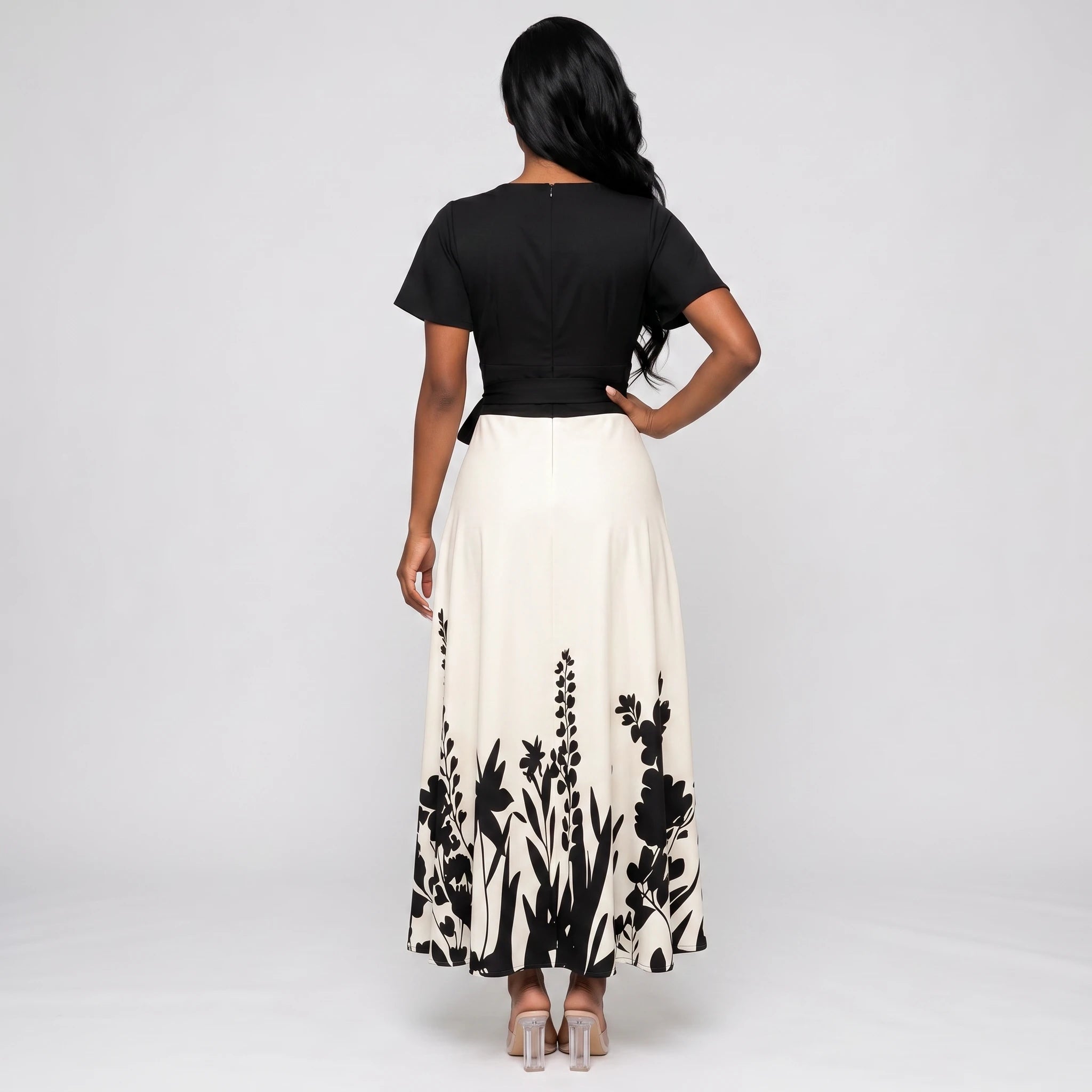 Tie-Waist Botanical Midi Dress WHD0605513-LF2550