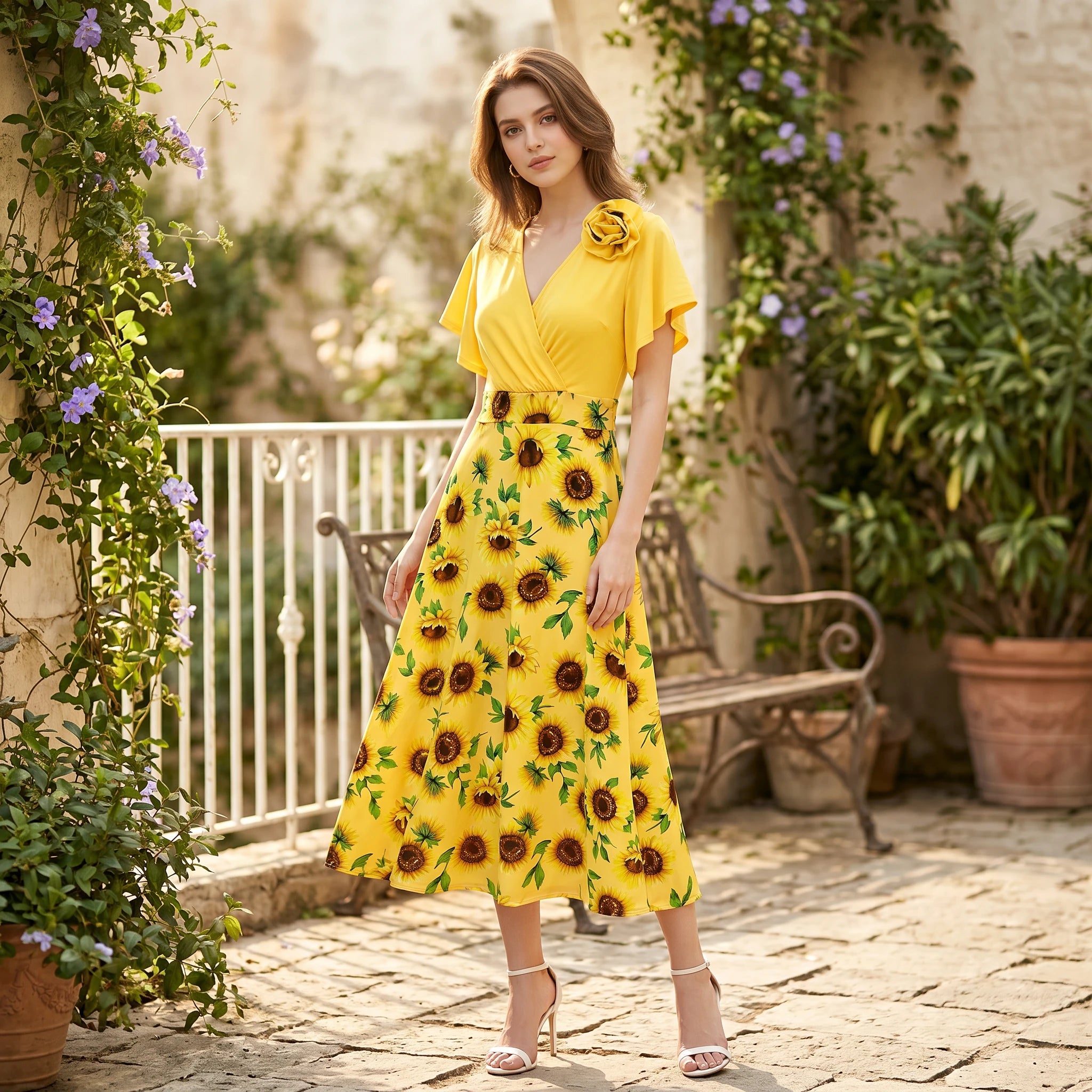 Sunflower Wrap Midi Dress WHD0605514-LF2533