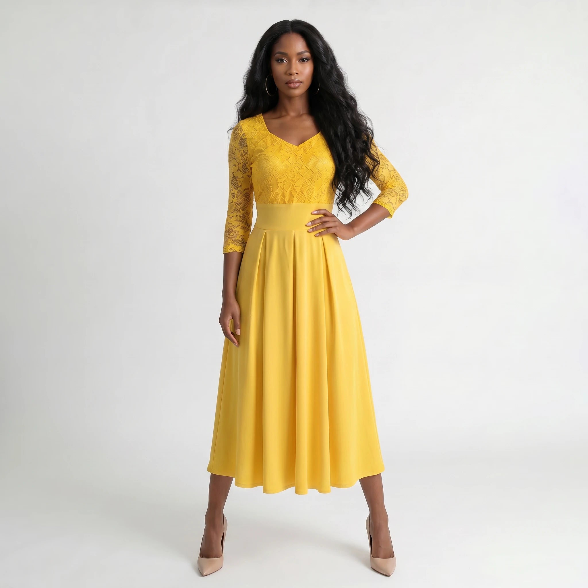 Lace Bodice Midi Dress WHD0605515-LF2539