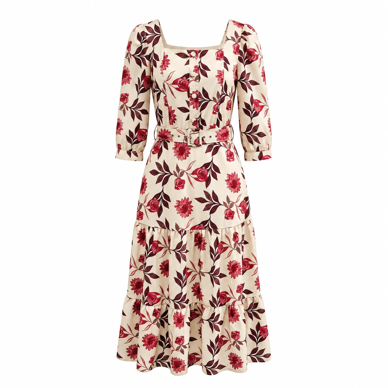 Floral Belted Midi Dress WHD0605516-LF2535