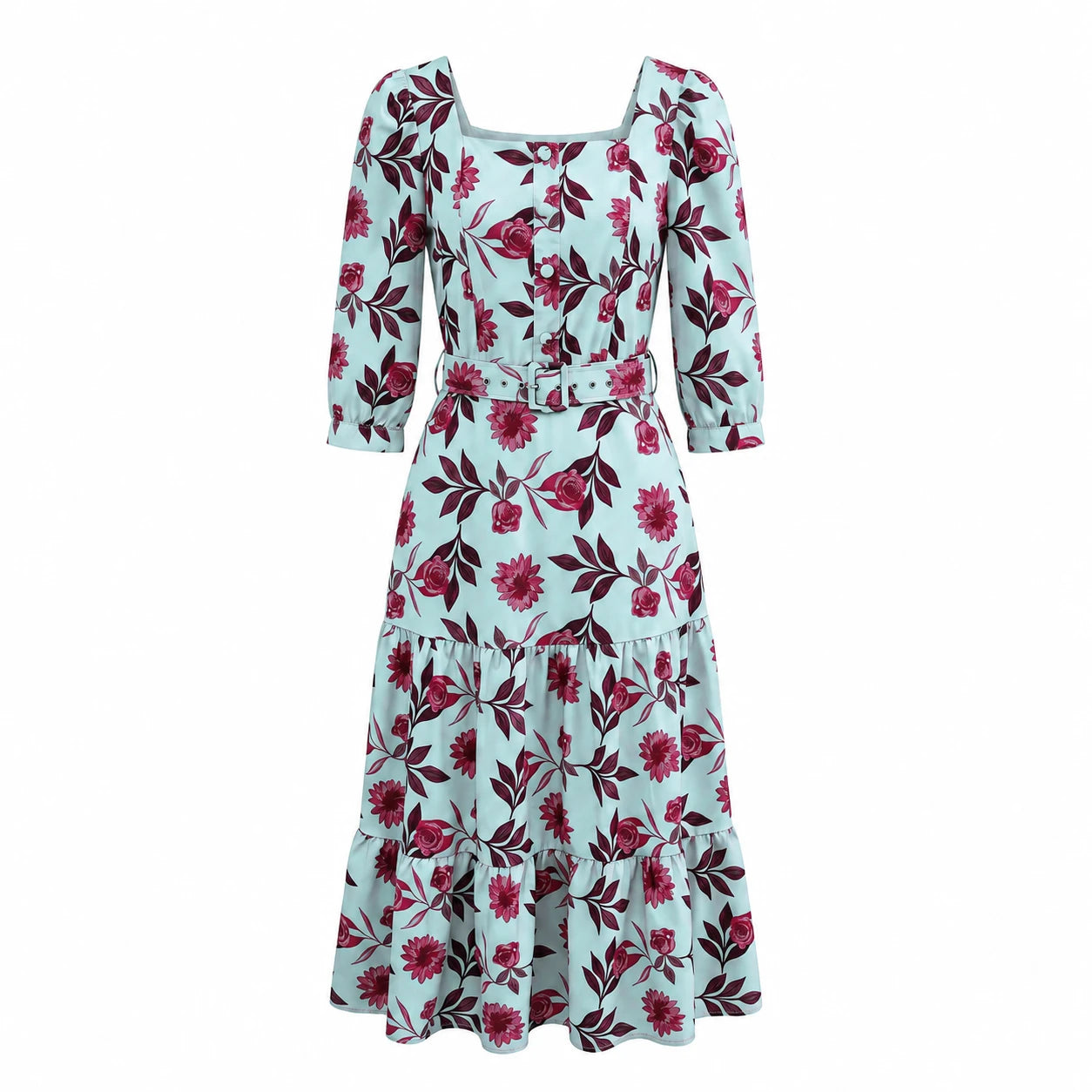 Floral Belted Midi Dress WHD0605516-LF2535