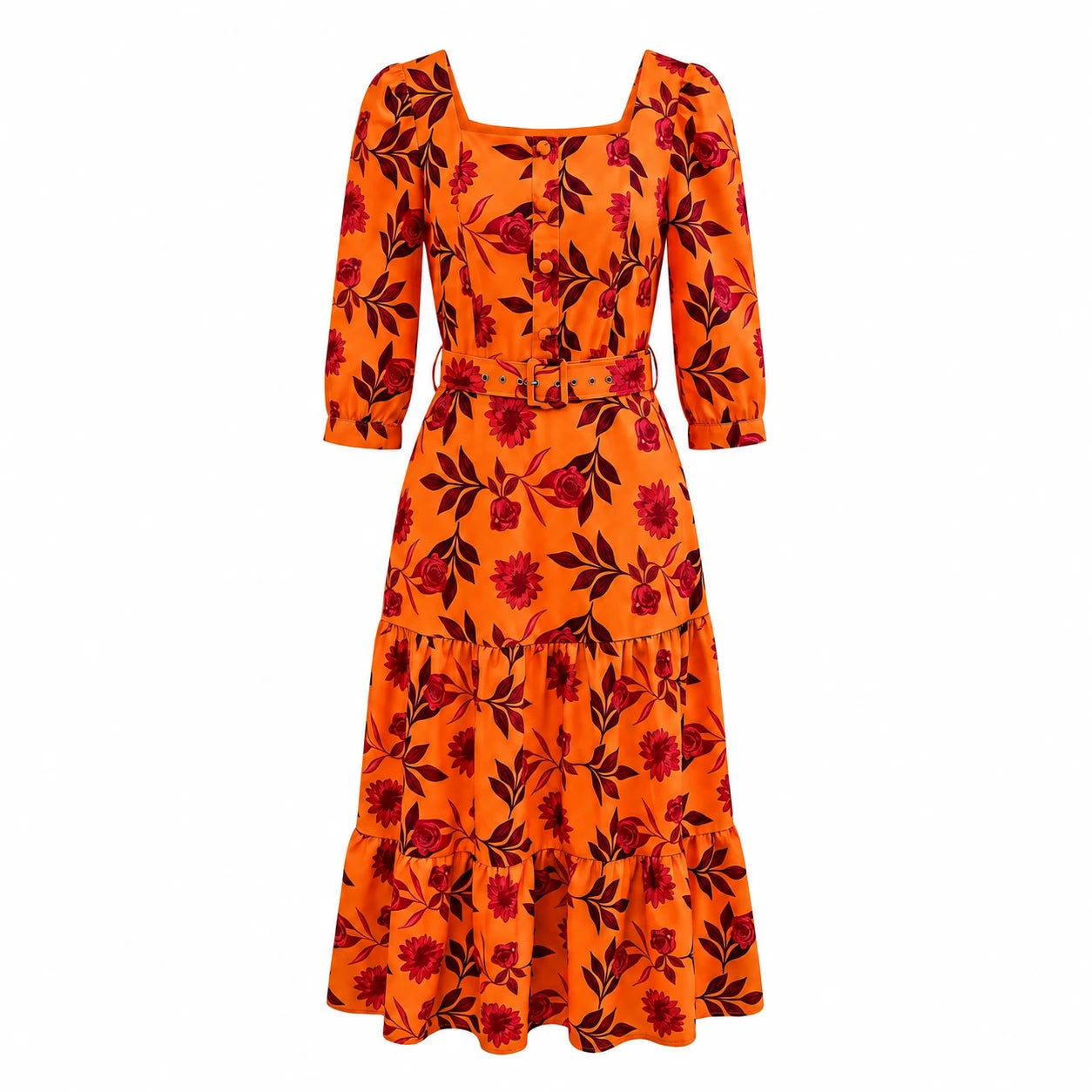 Floral Belted Midi Dress WHD0605516-LF2535