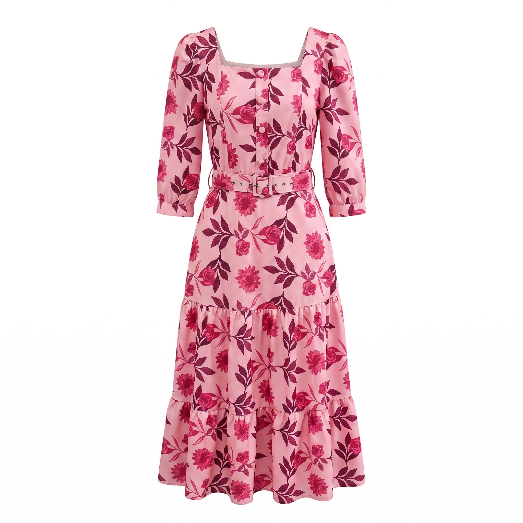 Floral Belted Midi Dress WHD0605516-LF2535