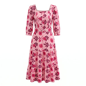 Floral Belted Midi Dress WHD0605516-LF2535
