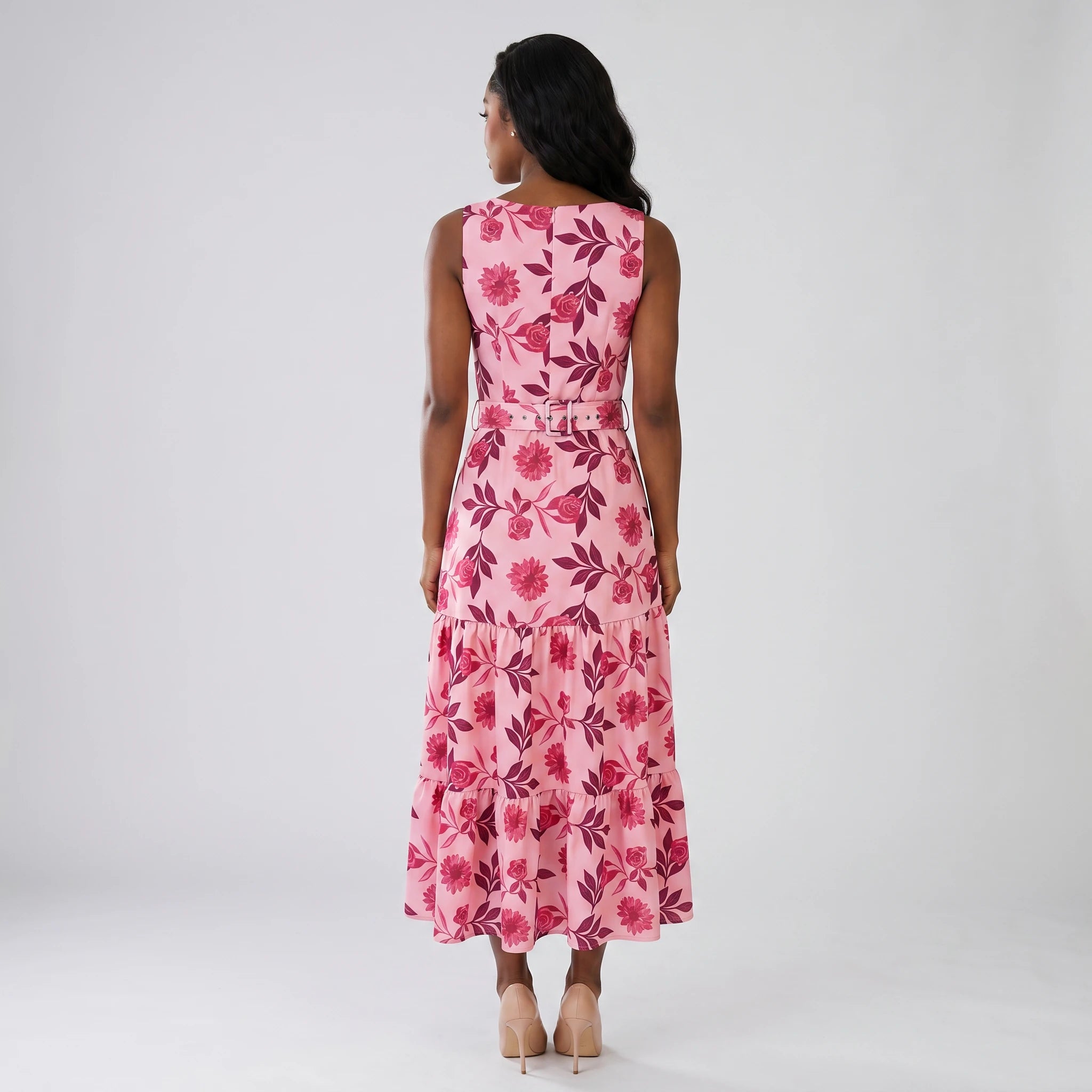 Floral Belted Midi Dress WHD0605516-LF2535