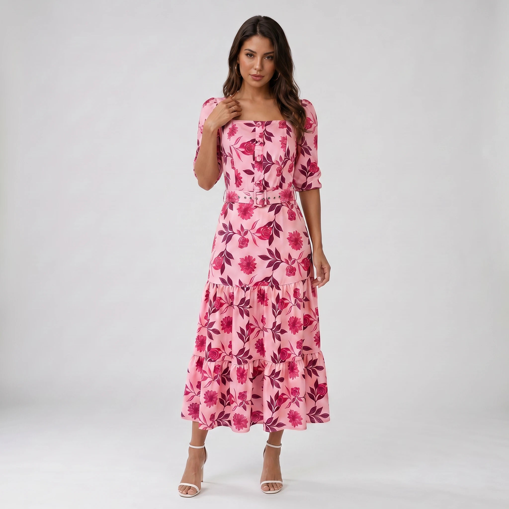 Floral Belted Midi Dress WHD0605516-LF2535