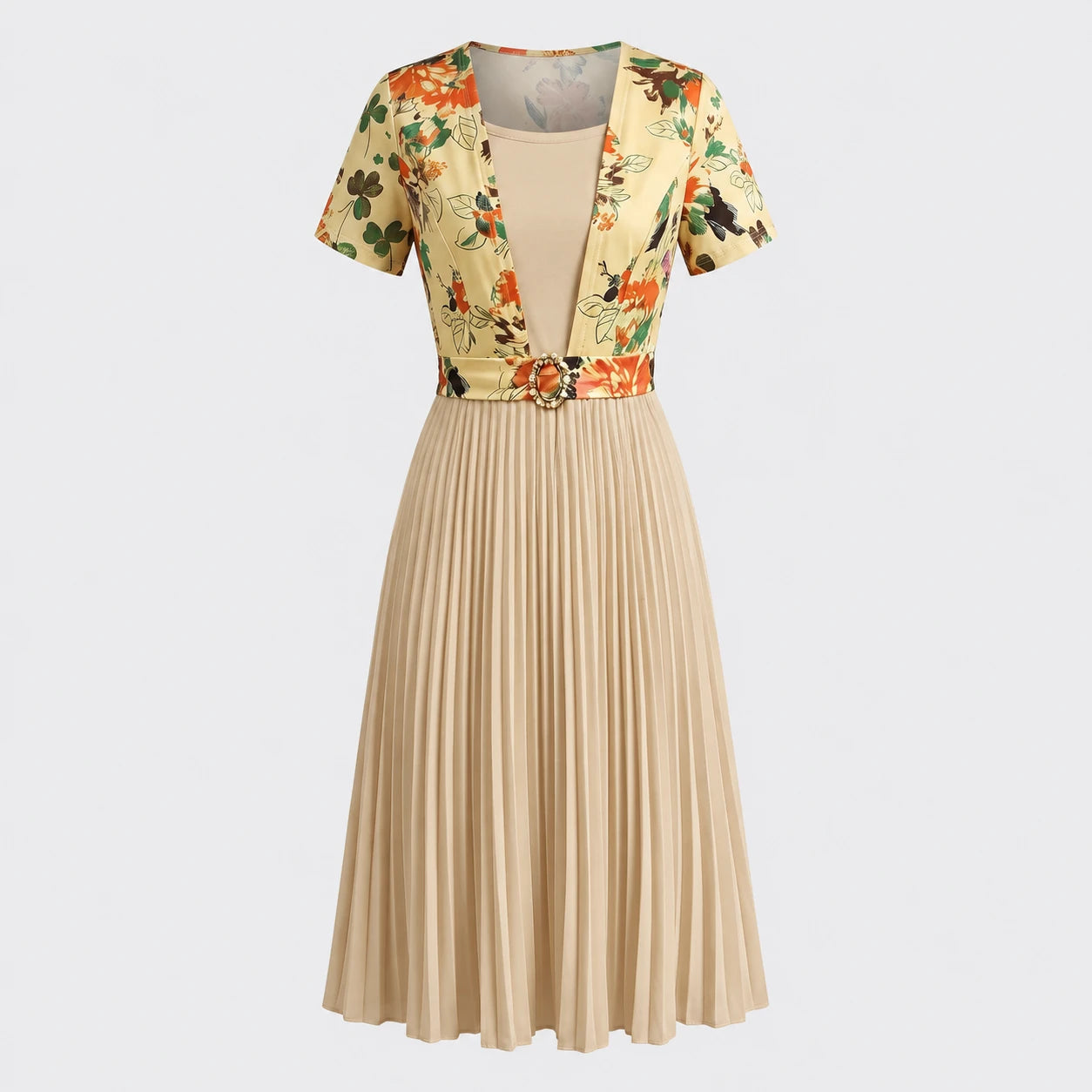 Floral Pleated Midi Dress WHD0605517-LF2532