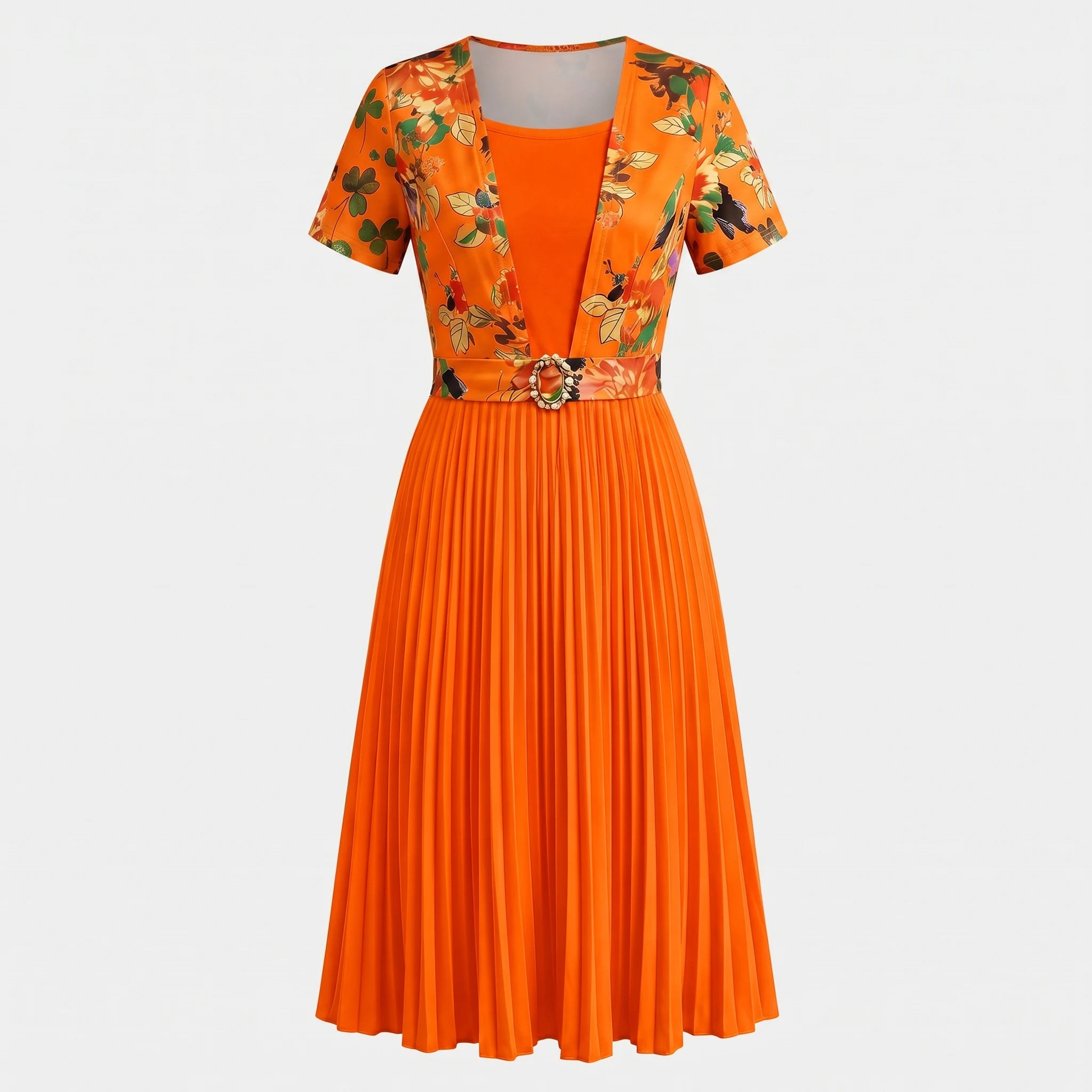 Floral Pleated Midi Dress WHD0605517-LF2532