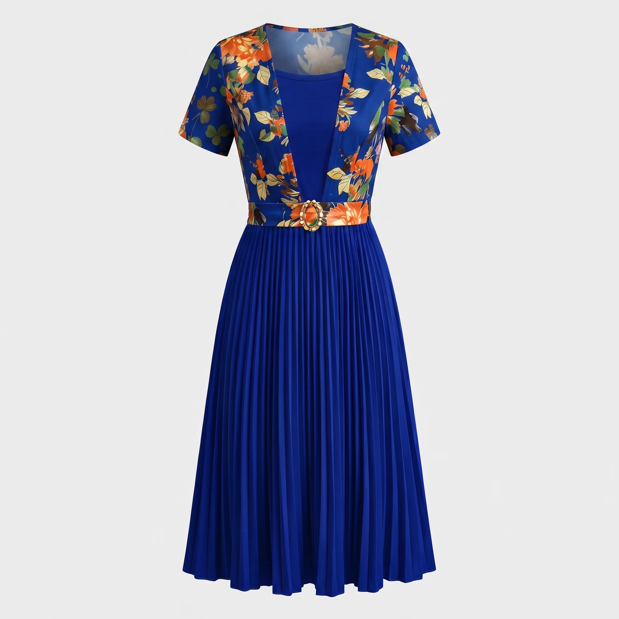 Floral Pleated Midi Dress WHD0605517-LF2532