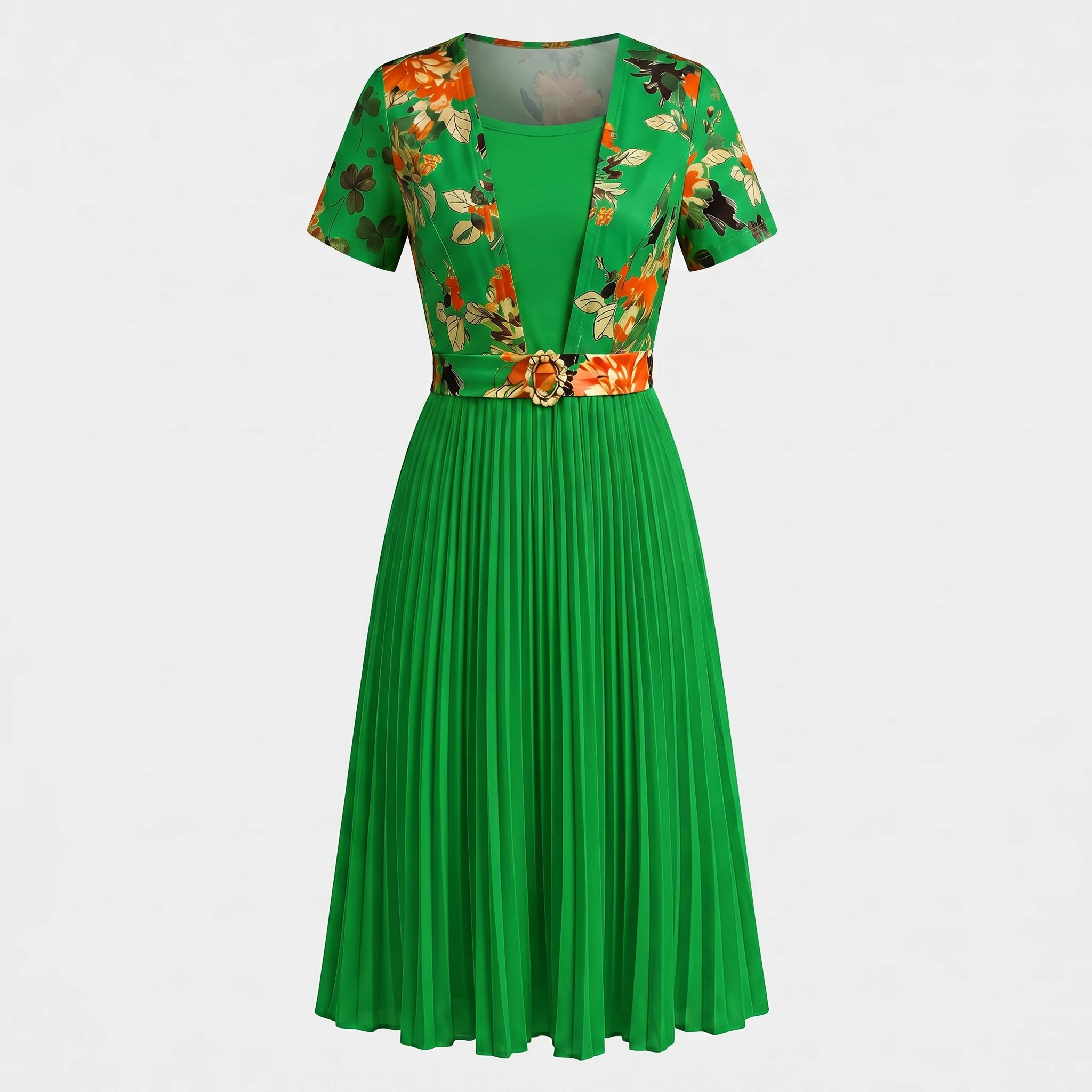 Floral Pleated Midi Dress WHD0605517-LF2532