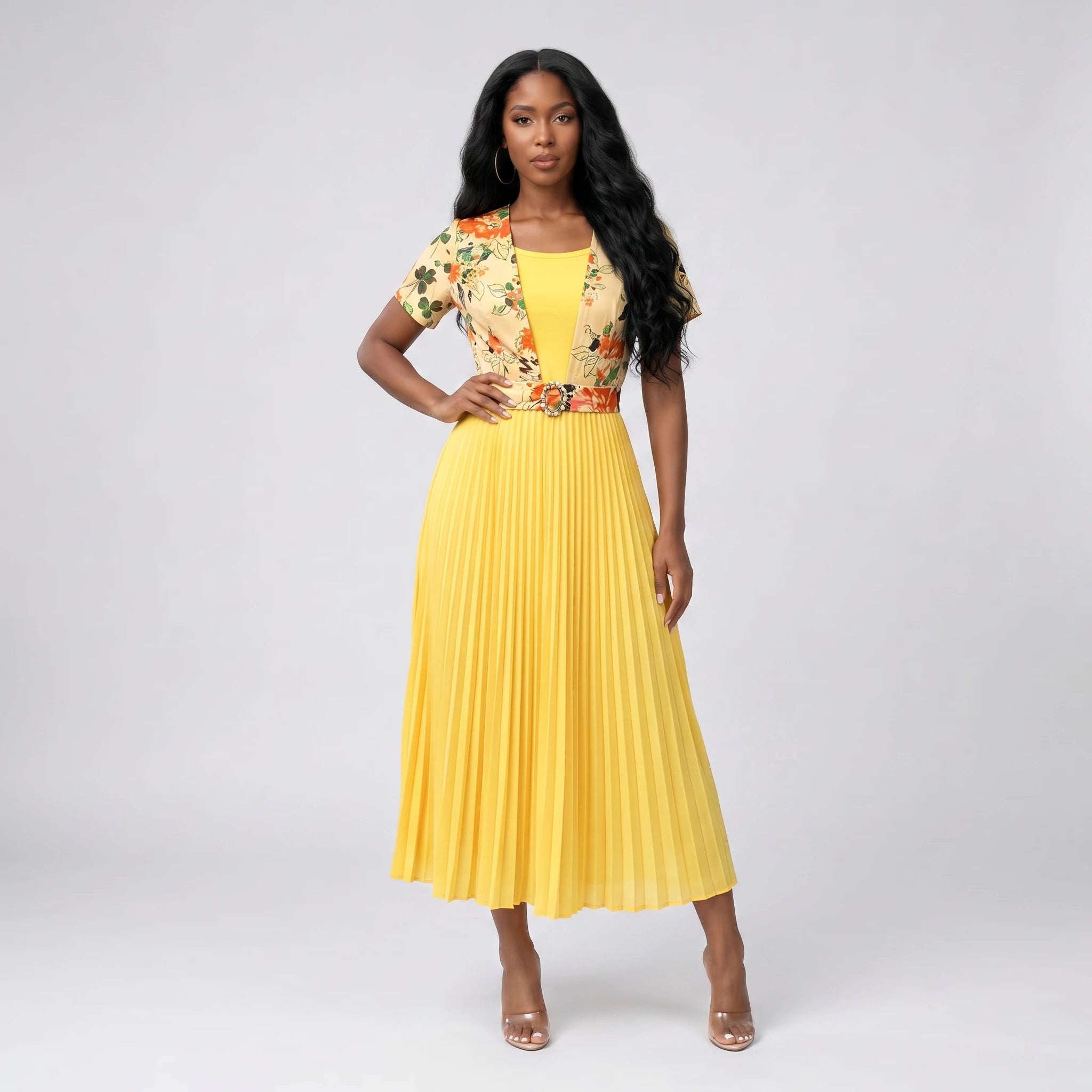 Floral Pleated Midi Dress WHD0605517-LF2532