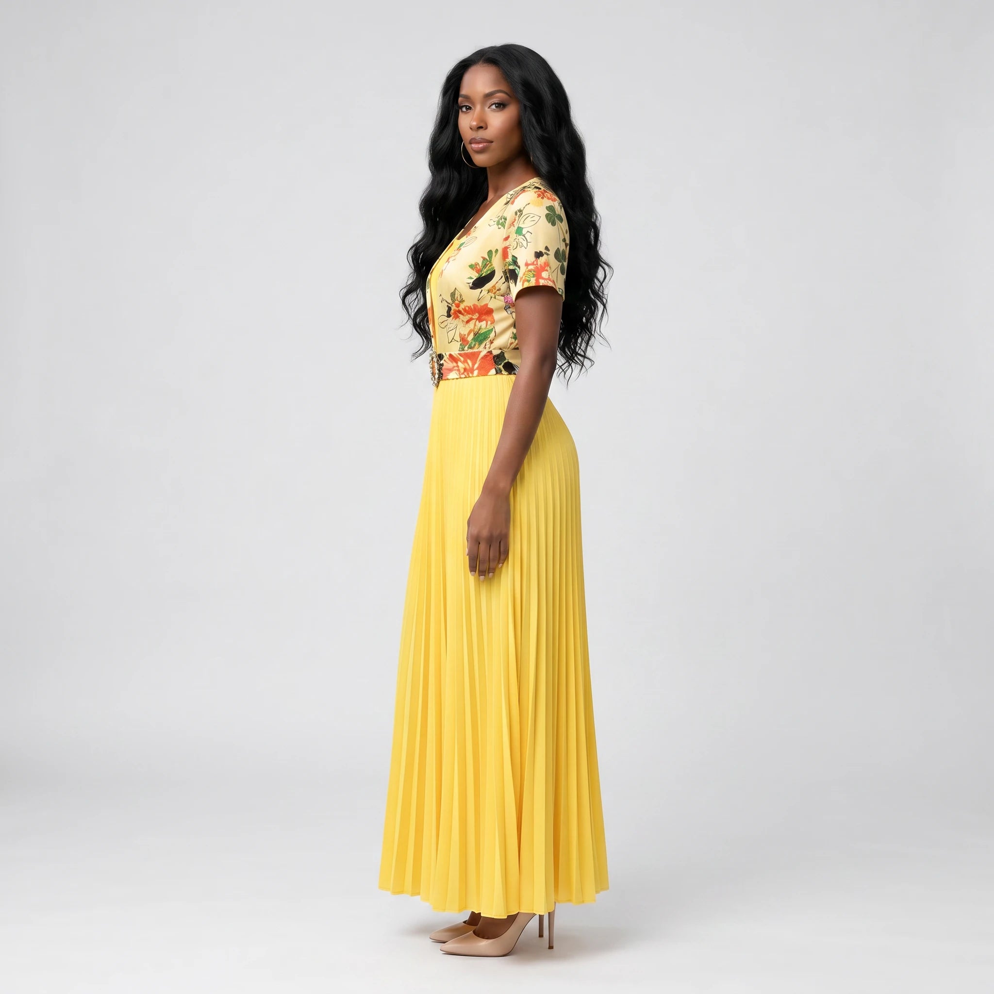 Floral Pleated Midi Dress WHD0605517-LF2532