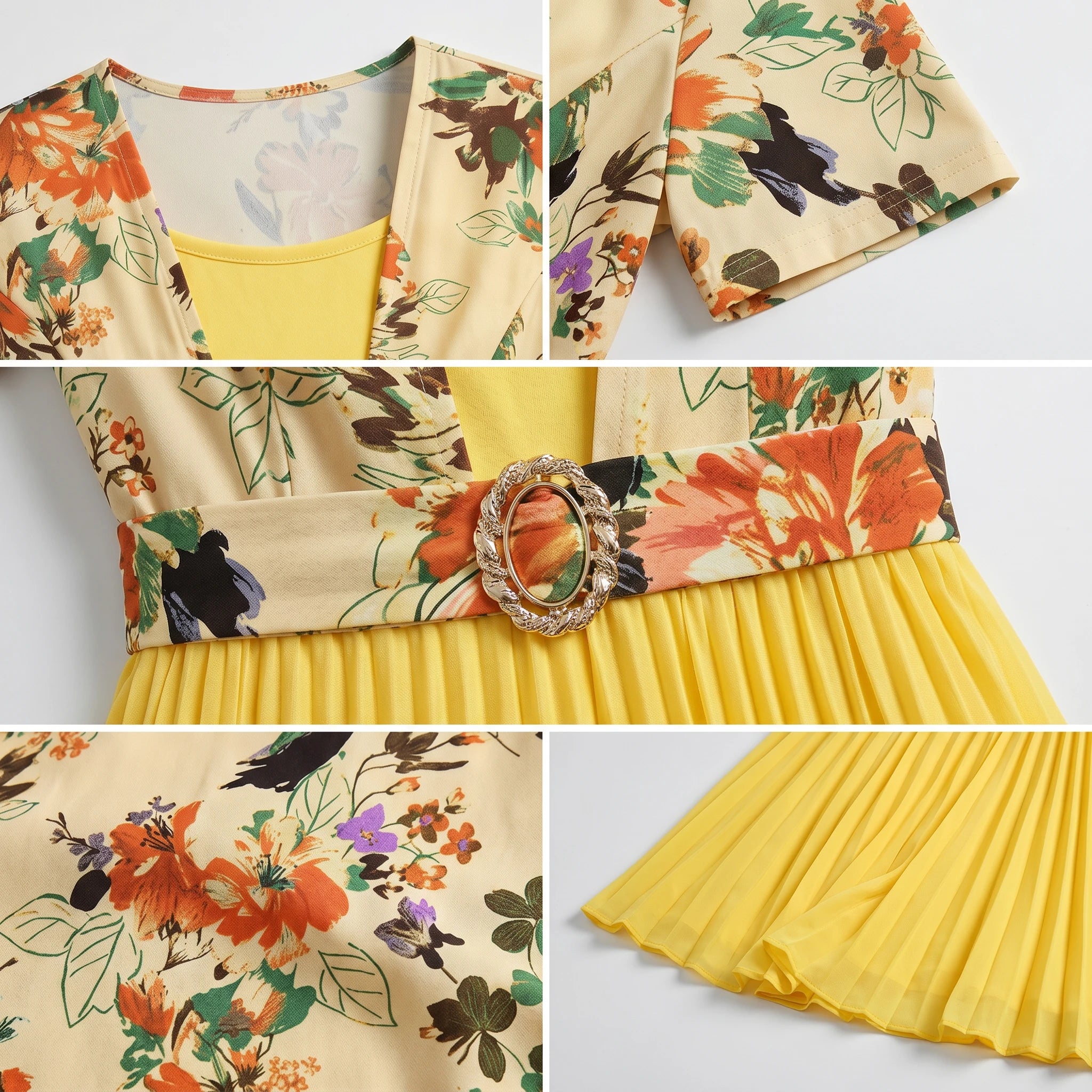 Floral Pleated Midi Dress WHD0605517-LF2532