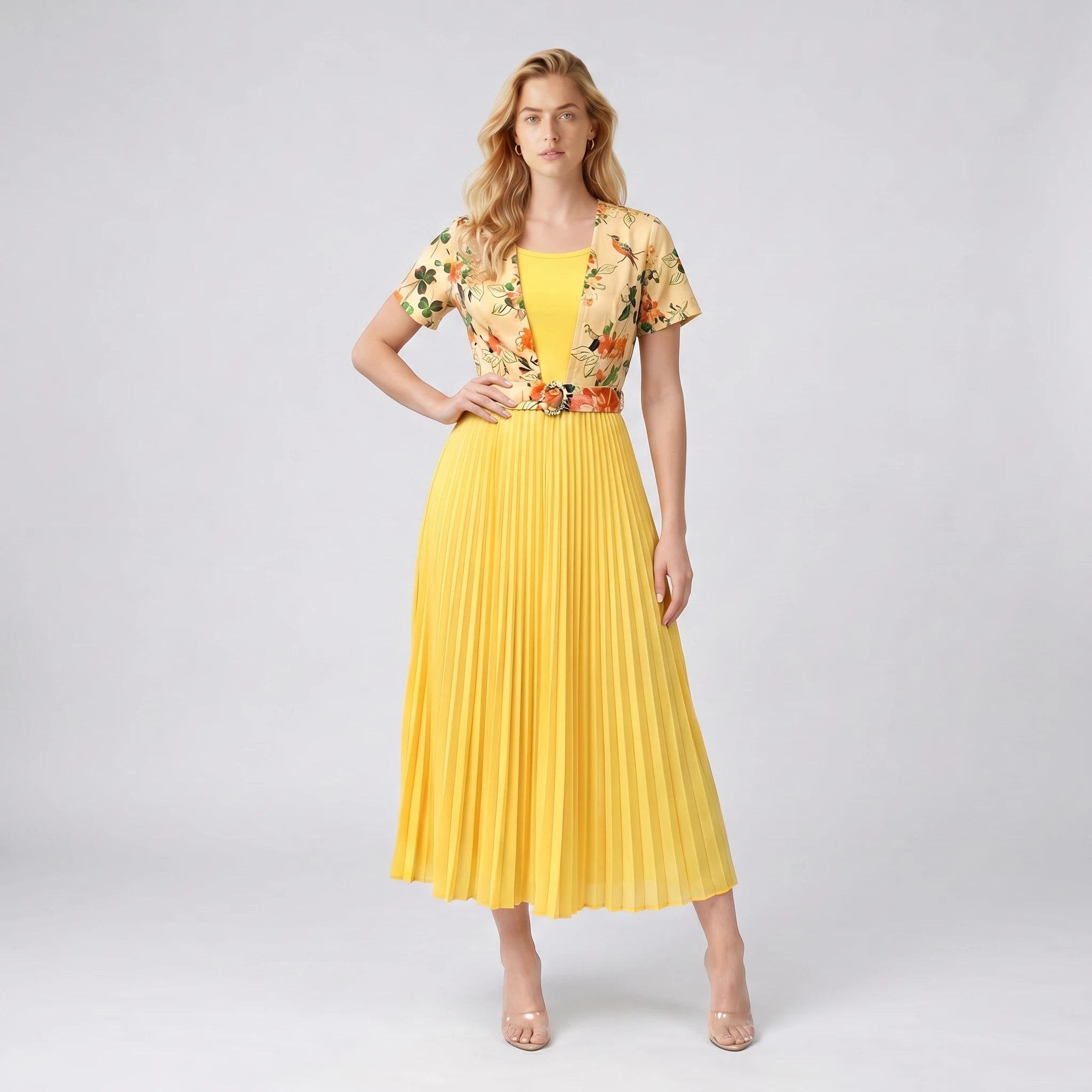 Floral Pleated Midi Dress WHD0605517-LF2532