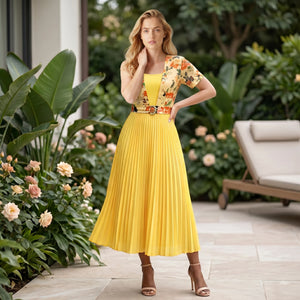Floral Pleated Midi Dress WHD0605517-LF2532