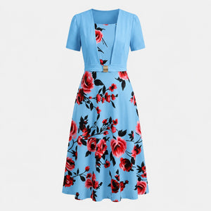 Floral Buckle Overlay Midi Dress WHD0605518-LF2530