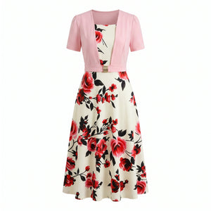 Floral Buckle Overlay Midi Dress WHD0605518-LF2530