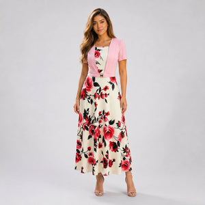 Floral Buckle Overlay Midi Dress WHD0605518-LF2530