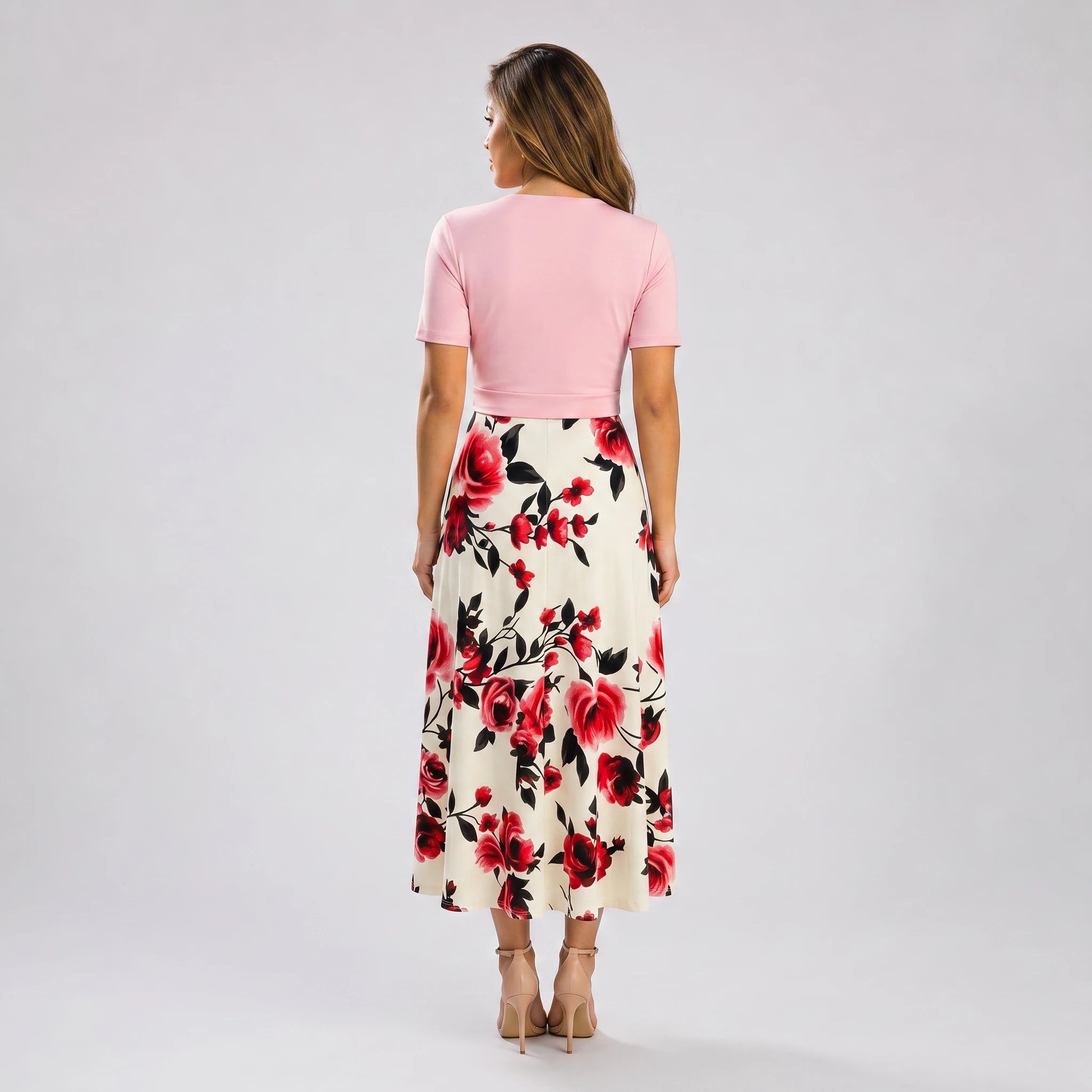 Floral Buckle Overlay Midi Dress WHD0605518-LF2530
