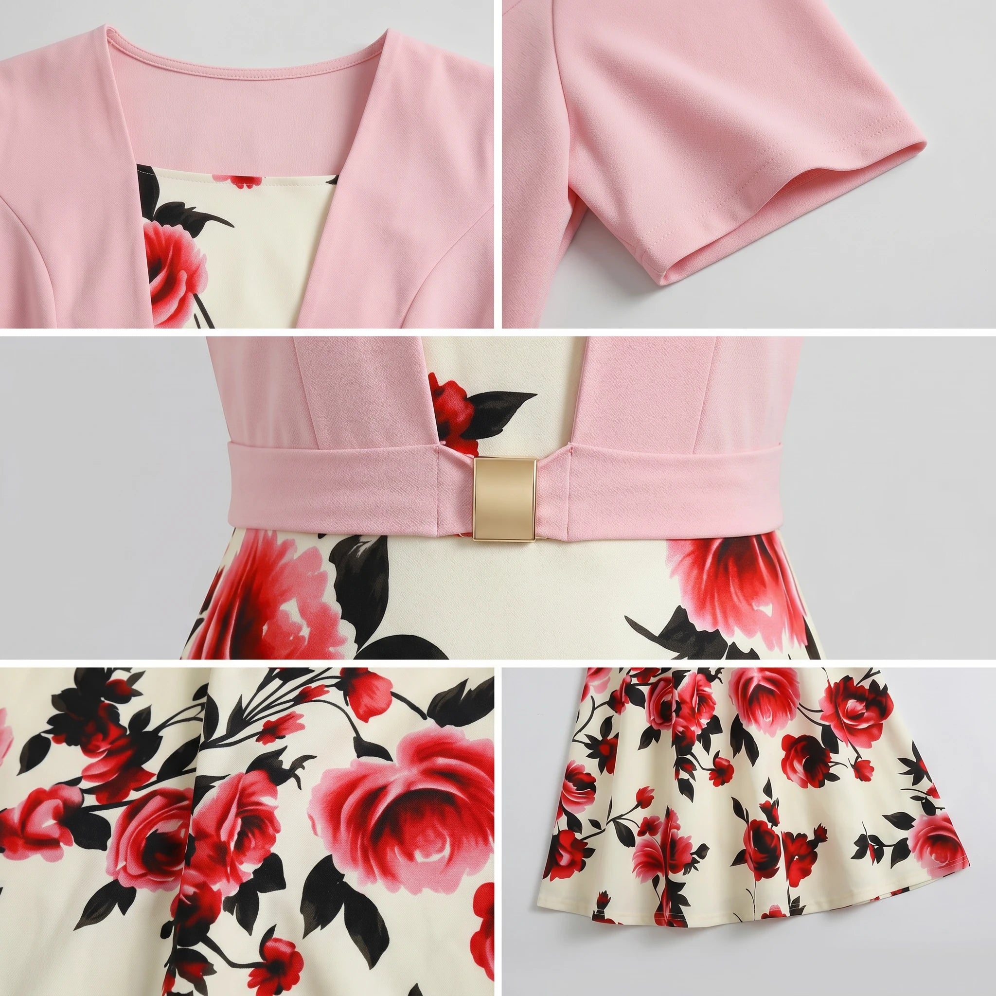 Floral Buckle Overlay Midi Dress WHD0605518-LF2530