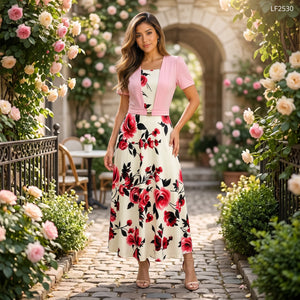 Floral Buckle Overlay Midi Dress WHD0605518-LF2530
