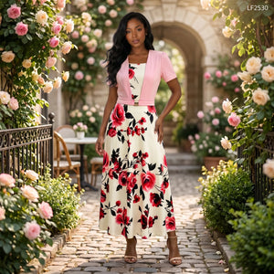 Floral Buckle Overlay Midi Dress WHD0605518-LF2530